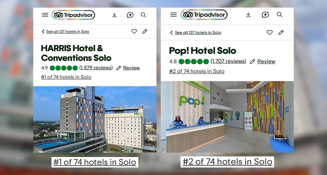 HARRIS dan POP! Hotel Solo Dinobatkan sebagai Hotel Terbaik di Kota Solo Versi Tripadvisor